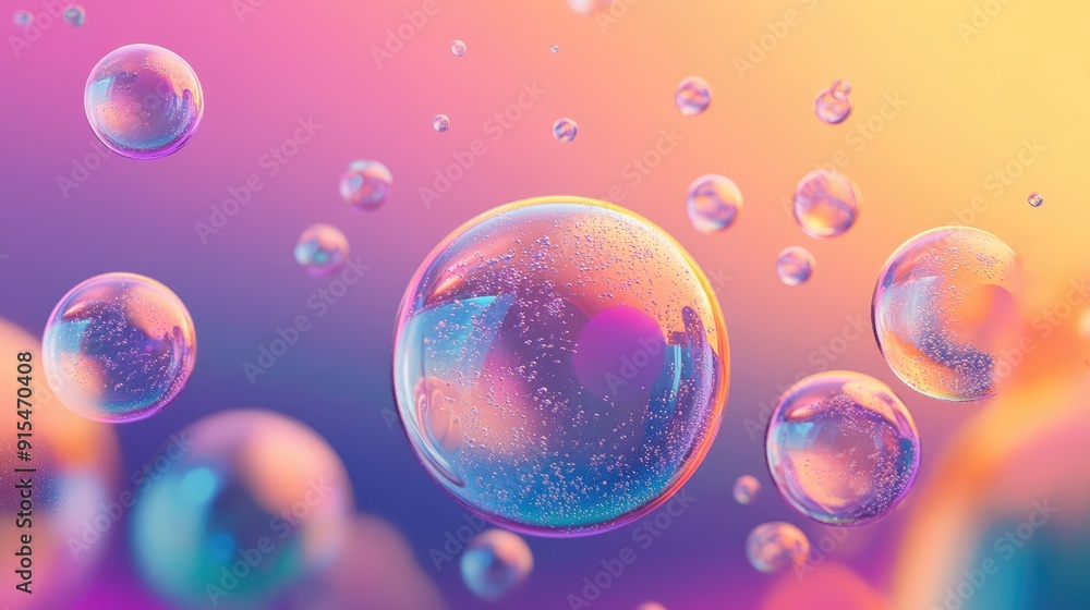Poster a colorful abstract soap bubble design with floating orbs and gentle gradients, ideal for creative a