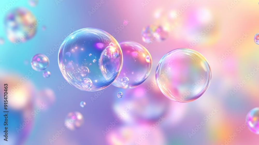 Poster a colorful abstract soap bubble design with floating orbs and gentle gradients, ideal for creative a