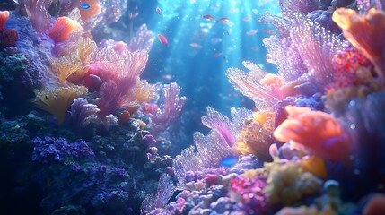 Fototapeta premium Vibrant Coral Reef with Sunlight and Fish