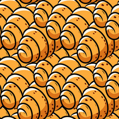 Seamless croissant pattern, in line art style in color, repeating pattern. Design for food packaging, sweets, coffee, cake, ice cream, cupcake, vector