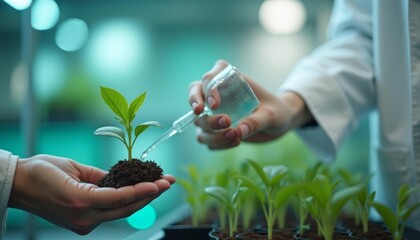  Hand nurturing a plant with a dropper symbolizing care and growth