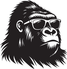 Gorilla head mascot Silhouette isolated on white background Minimalist vector