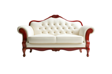Elegant White Leather Sofa With Red Wood Frame