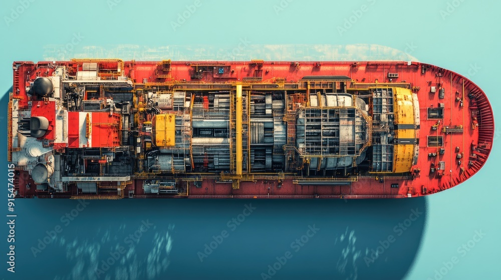 Poster a container ship with a clear view of its massive engines, emphasizing the engineering marvels of mo