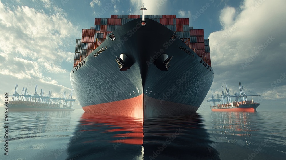 Poster a container ship with a clear view of its massive engines, emphasizing the engineering marvels of mo