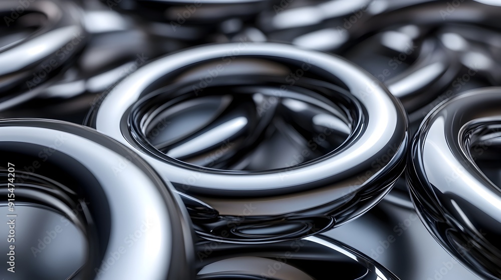 Poster interlocking 3d rings with glossy futuristic abstract background