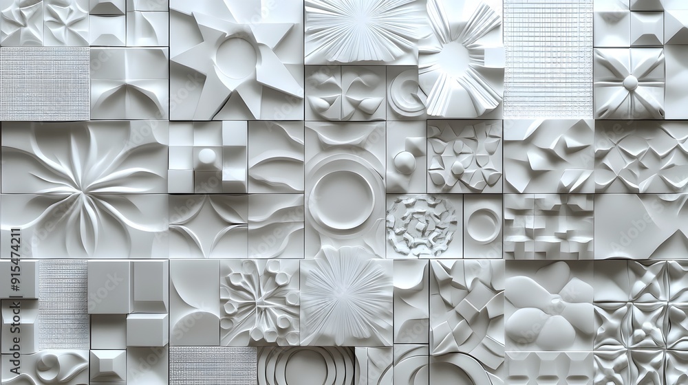 Poster stacked 3d tiles with intricate patterns for modern and complex designs