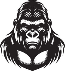 Gorilla head mascot Silhouette isolated on white background Minimalist vector