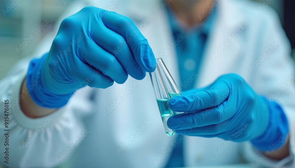 Poster precision in science a scientists gloveprotected hand