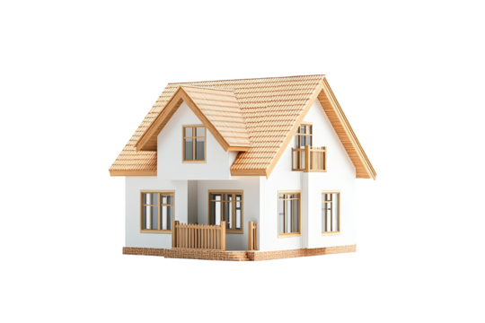 Small white house with a brown roof