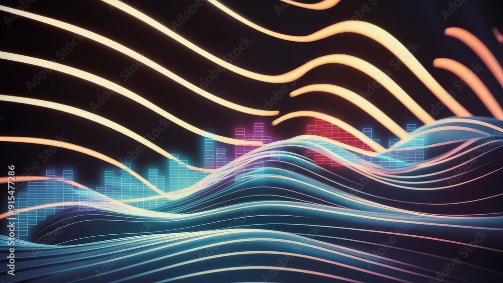 Poster abstract wave background with stylized curved lines digital frequency equalizer track element for de