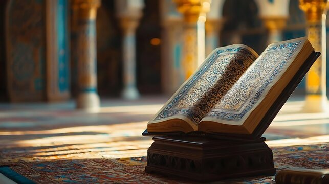 Open Book on a Stand in a Mosque Illustration