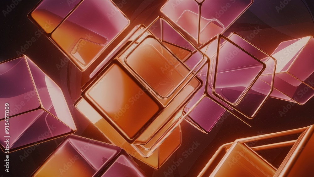 Poster elegant modern 3d render of abstract orange and purple cube shape design element for highquality vis
