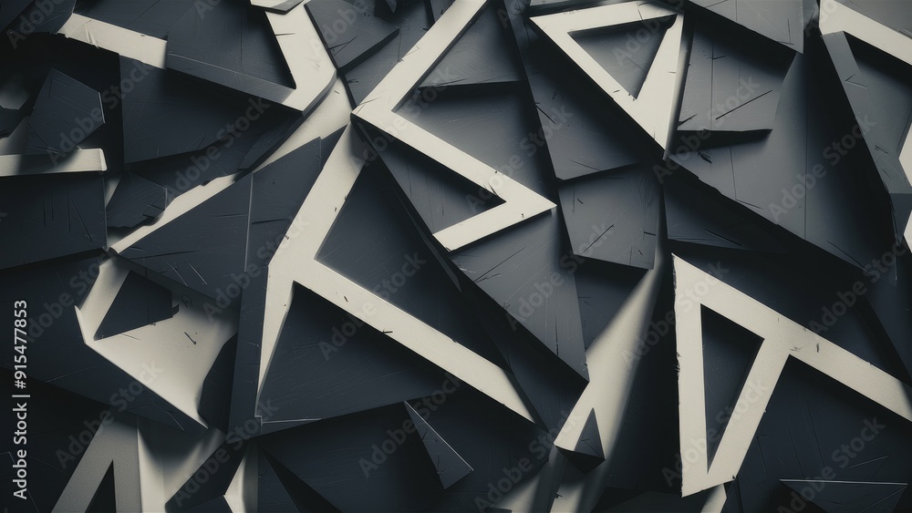 Poster abstract black and white background with dark gray geometric patterns triangular polygonal shapes fe