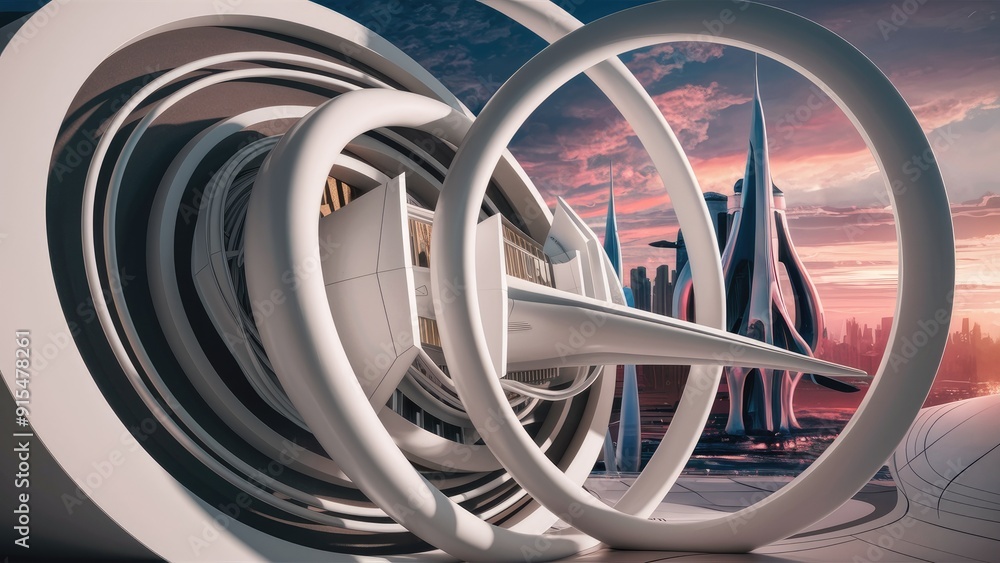 Poster abstract circular background with white architectural elements modern building design featuring curv