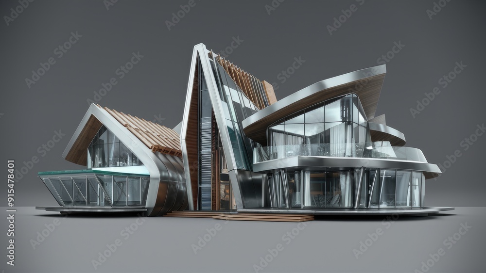 Aufkleber 3d rendering of architectural house design on gray background
