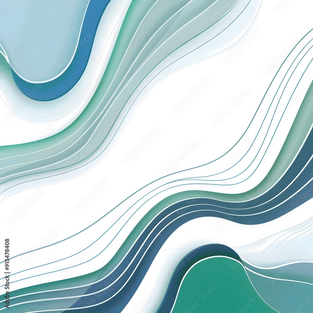 Poster abstract background with blue and green lines on a white background, vector illustration, simple des