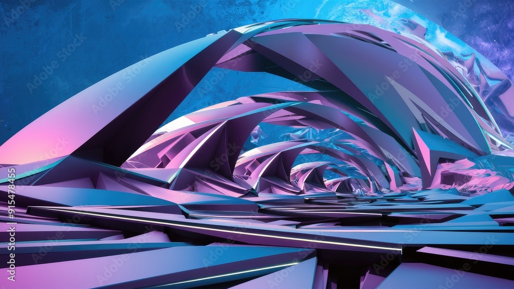 Poster geometric abstract architecture background with arched design 3d render