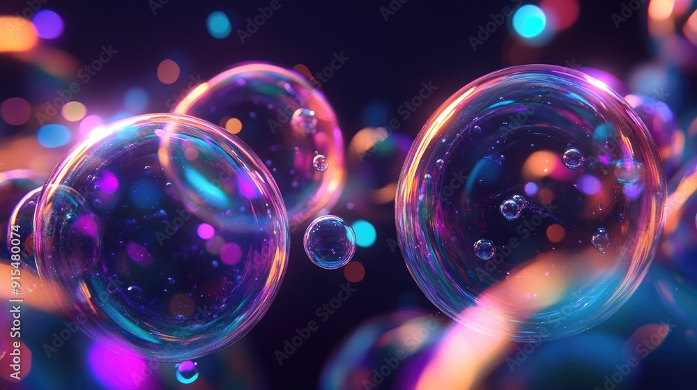 Poster a vibrant background with overlapping soap bubbles and dynamic patterns, adding depth and energy to 