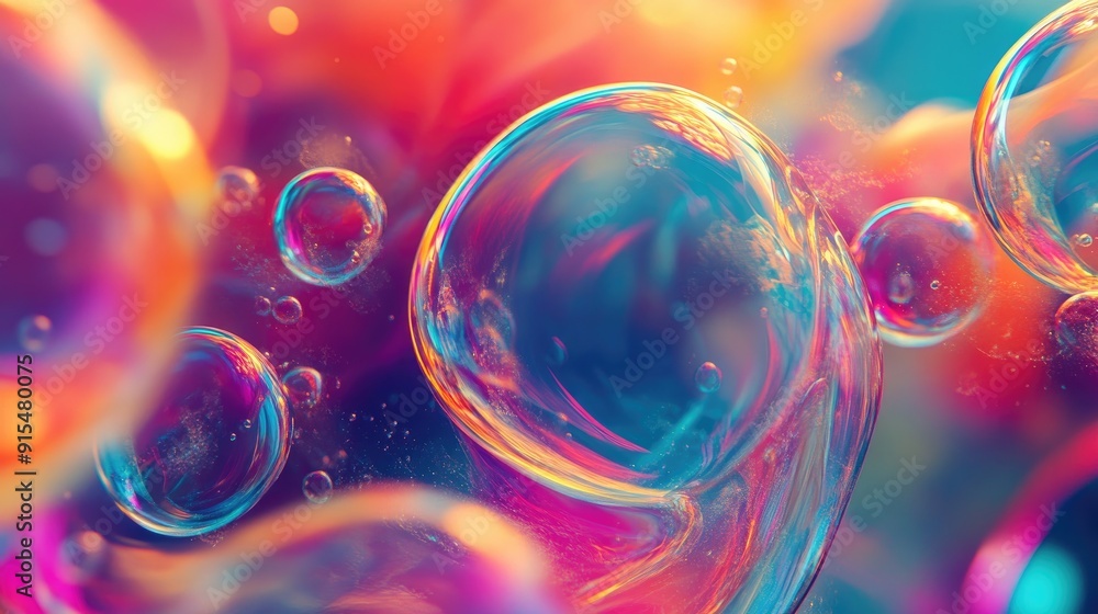 Poster a vibrant background with overlapping soap bubbles and dynamic patterns, adding depth and energy to 