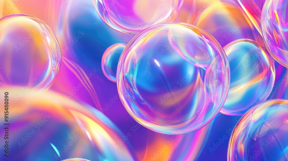 Poster a vibrant background with overlapping soap bubbles and dynamic patterns, adding depth and energy to 