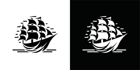 Simple Logo Sailing Ship and Sea Wave vector.silhoutte