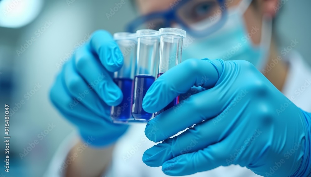 Poster precision in science a scientists hands with test tubes