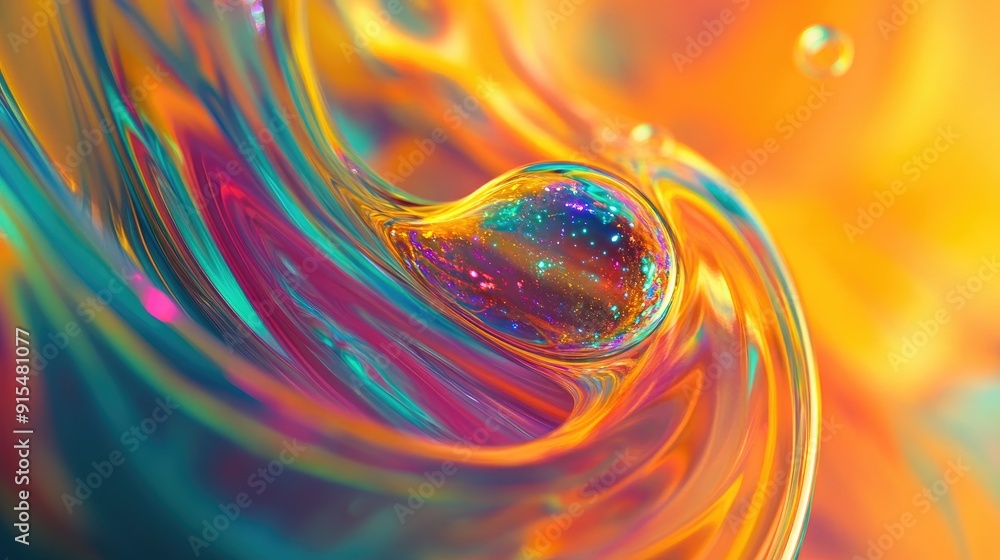Poster an abstract soap bubble background with bold, swirling colors and dynamic reflections, adding a vibr