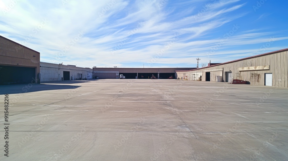 Poster expansive cement yard, perfect for hosting large-scale events or serving as a parking area. open and