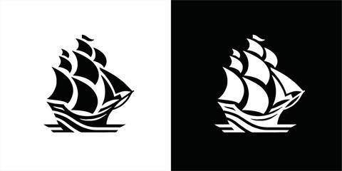 Simple Logo Sailing Ship and Sea Wave vector.silhoutte