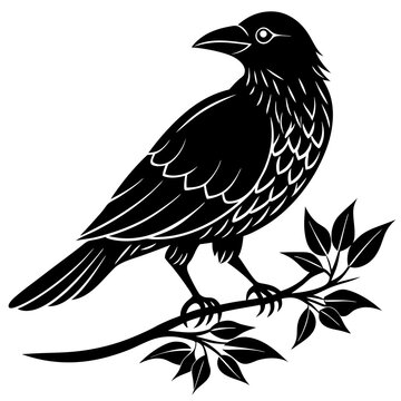 recommend clip art: crow with branch line art vector white background 
