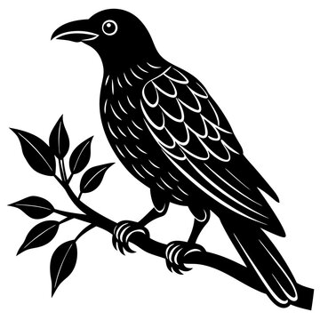 recommend clip art: crow with branch line art vector white background 