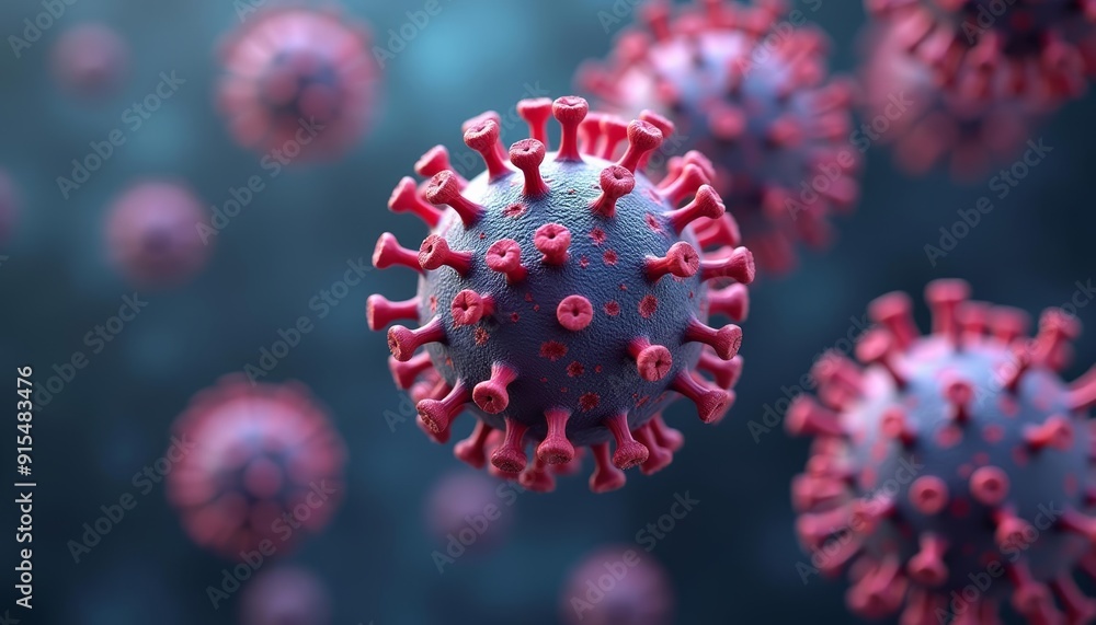 Poster viral particles in a microscopic view illustrating the complexity of infectious agents