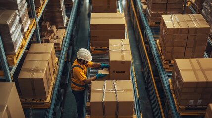 Workers manually packing parcels in a busy warehouse, logistics efficiency, productivity without machinery.