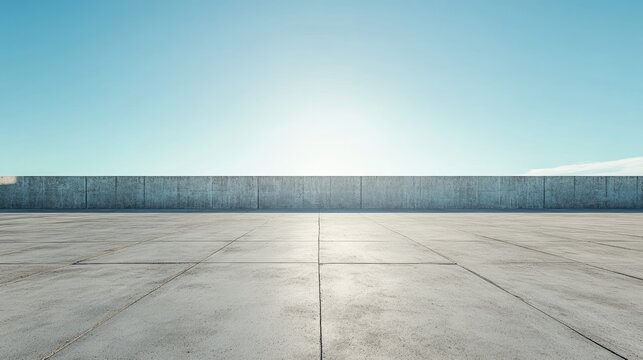 Large, open cement yard with clear skies, suitable for various activities like sports or events. An adaptable space.