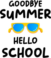 Fototapeta premium vector goodbye summer hello school concept illustration with vintage orange summer sunglasses isolated on white. End of summer back to school label, sticker , icon, logo poster design template