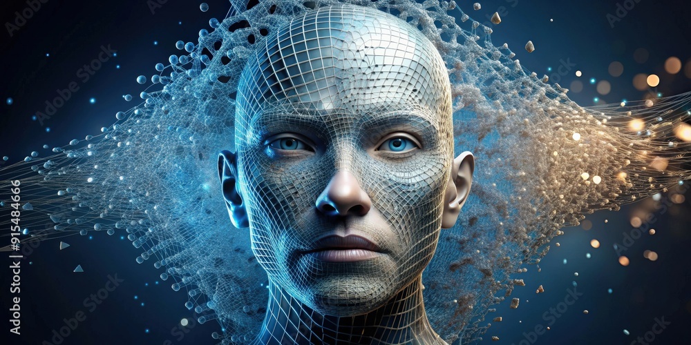 Aufkleber abstract artificial intelligence face formed by dissolving vortexes, ai, technology, digital