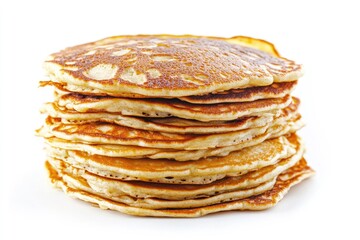 Stack of Golden Brown Pancakes Isolated on White Background
