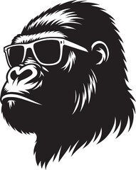 Gorilla wearing sunglass cool Silhouette isolated on white background Minimalist vector illustration