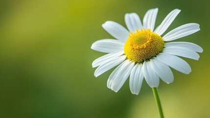 Obraz premium Macro shot of a chamomile flower, with its vibrant colors highlighted against a gently blurred green background.