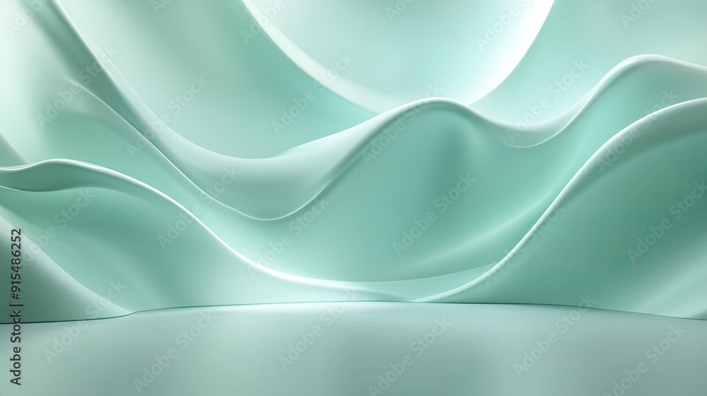Poster serene 3d light green background with gentle curves and soft lighting, creating a peaceful and calmi
