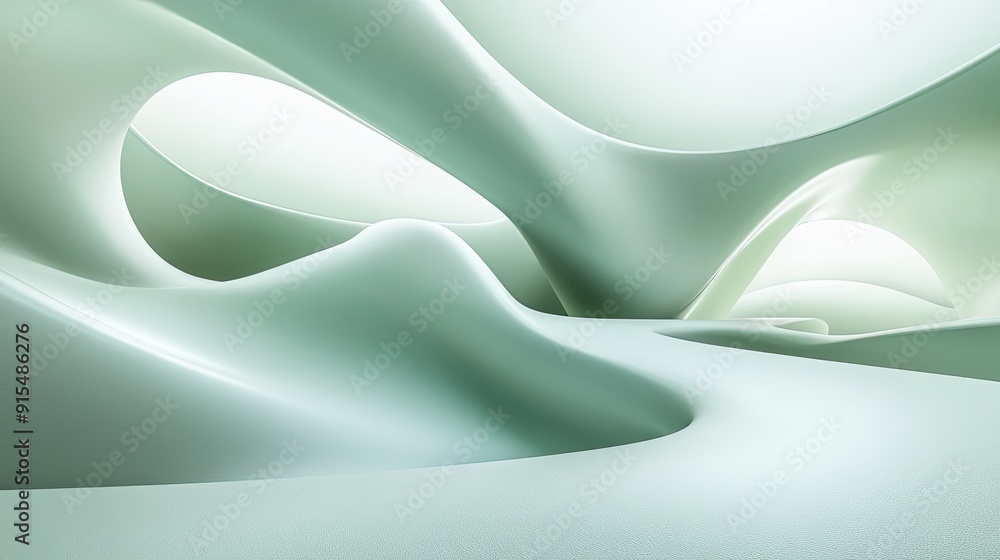 Poster serene 3d light green background with gentle curves and soft lighting, creating a peaceful and calmi