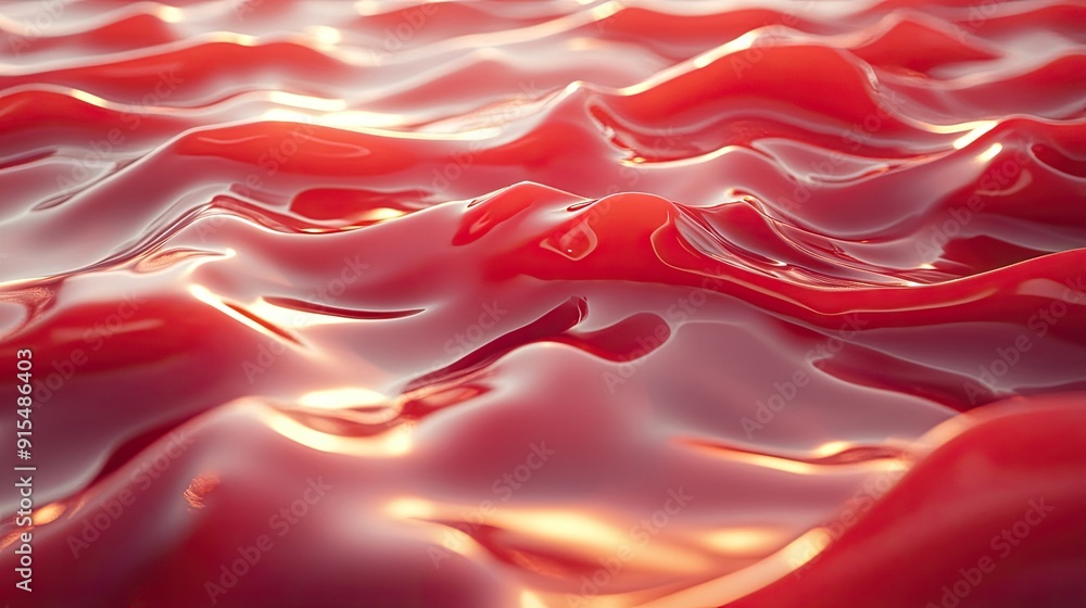Poster serene 3d red background with gentle waves and soft lighting, perfect for creating a peaceful and ca