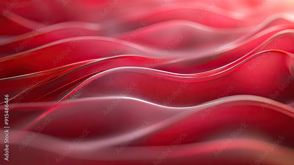 Poster serene 3d red background with soft waves and gentle lighting, creating a peaceful and relaxing effec