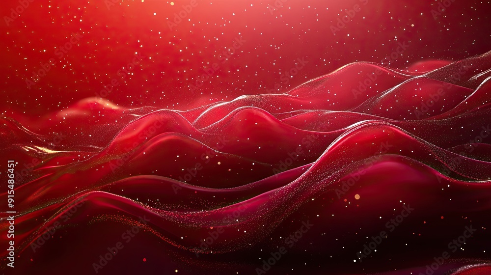 Poster serene 3d red background with soft waves and gentle lighting, creating a peaceful and relaxing effec