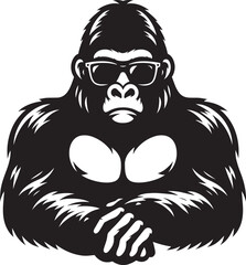 Gorilla wearing sunglass cool Silhouette isolated on white background Minimalist vector illustration
