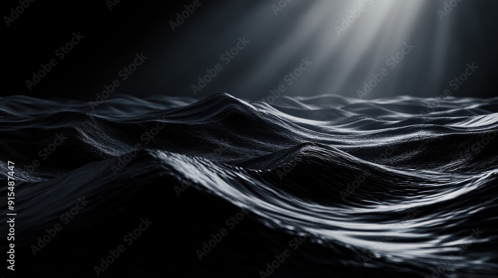 Poster smooth 3d black background with gentle waves and soft lighting, creating a calming and peaceful effe