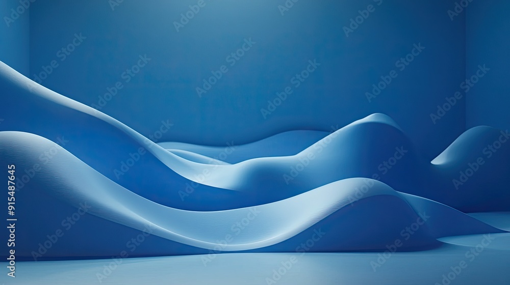Poster smooth 3d blue background with gentle gradients and soft lighting, creating a calming and serene atm