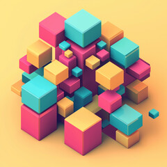 Obraz premium 3D isometric cubes forming an optical illusion, with vibrant contrasting colors