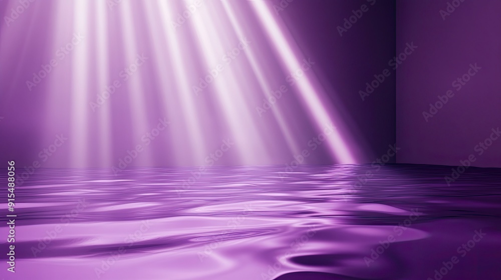 Poster smooth 3d purple background with a ripple effect and soft light beams.